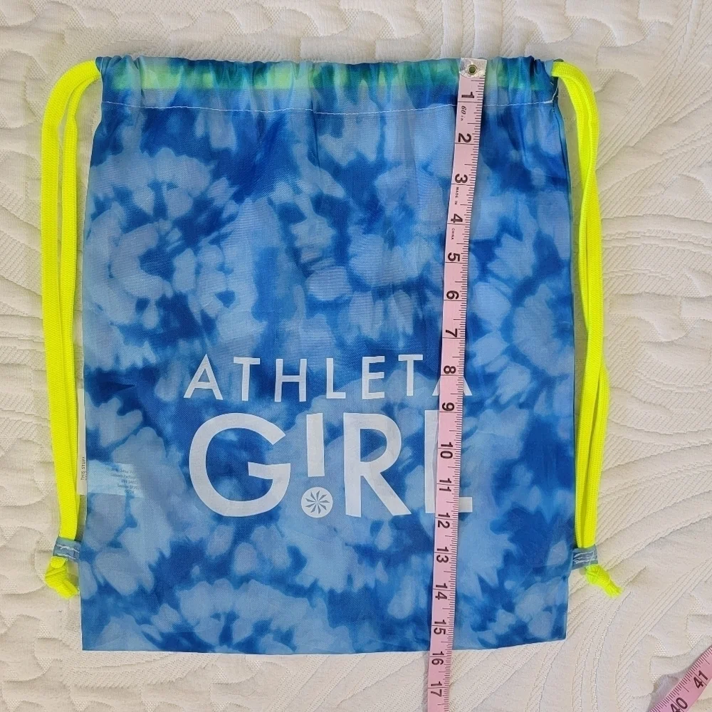 New Athleta Girl Blue Tie Dye Neon Yellow Drawstring Backpack Bag